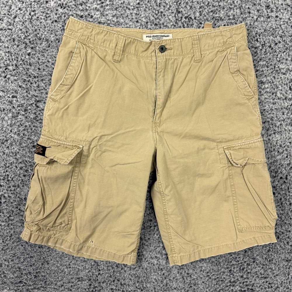VTG Polo Jeans Company Shorts Mens 32 Beige Canvas Cargo Military Surplus